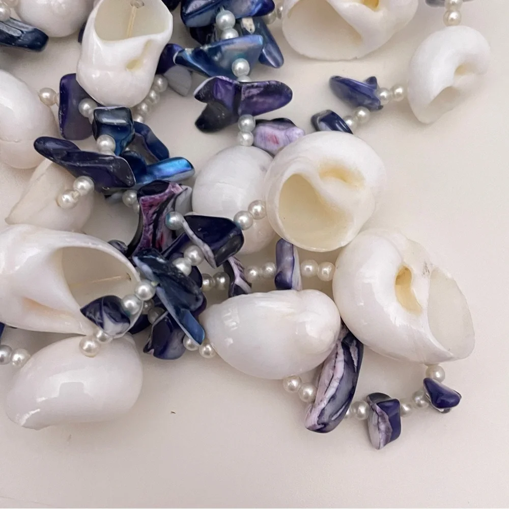 Vintage Real SHELL & Real PEARL Mermaid Core Summer Beach Tropical Boho Necklace